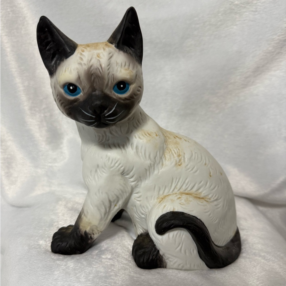 💙🎶 Vintage Ceramic Siamese Cat Musical Figurine "Memory"  by MSR Imports🎶💙